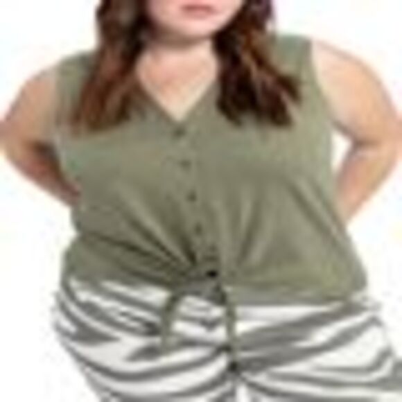 Sanctuary Amuse Tie-front Button-down Top In Trail Green S - Picture 3 of 3